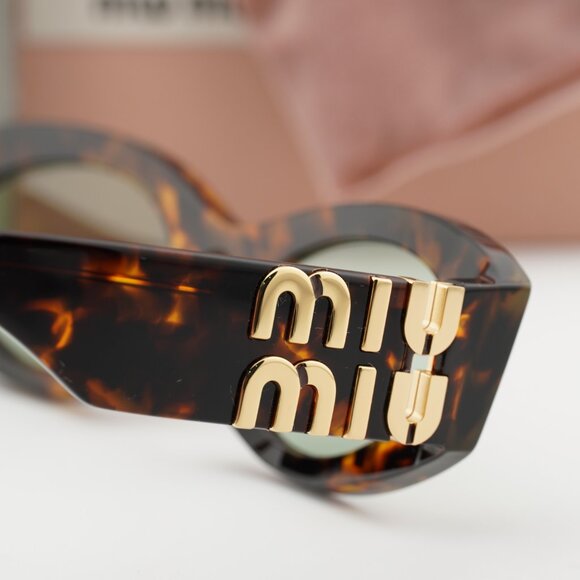 Miu Miu MU11WS 14L50O Oval Sunglasses – Honey Havana/Light Green